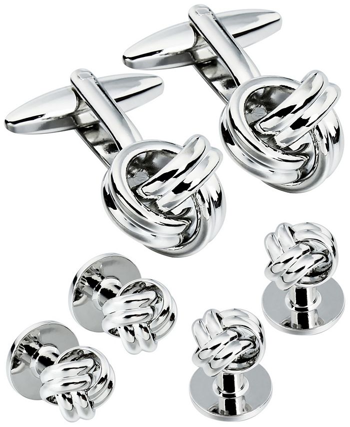 Boutons De Manchette Vintage En Métal Argenté - Motif Nœuds Fixes, Pour Homme, Occasion