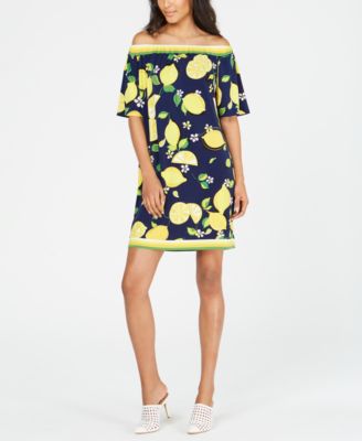 Trina Turk Off-The-Shoulder Lemon-Print Shift Dress - Macy's