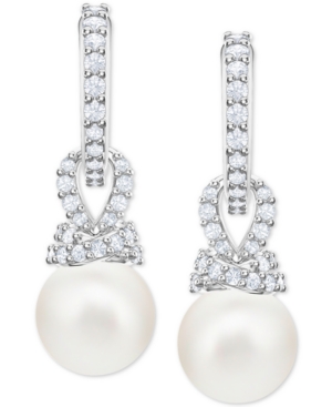 image of Swarovski Silver-Tone Pave & Imitation Pearl Drop Earrings