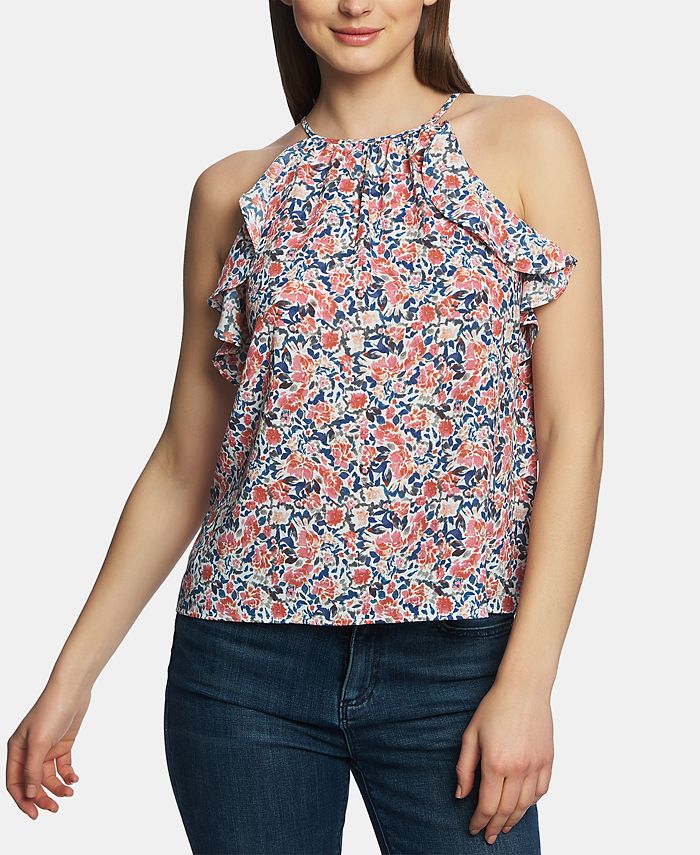 Tiana Multicolor Floral Print Ruffle Trim Halter Top & Low-Rise Mini Skirt 2 Piece Set