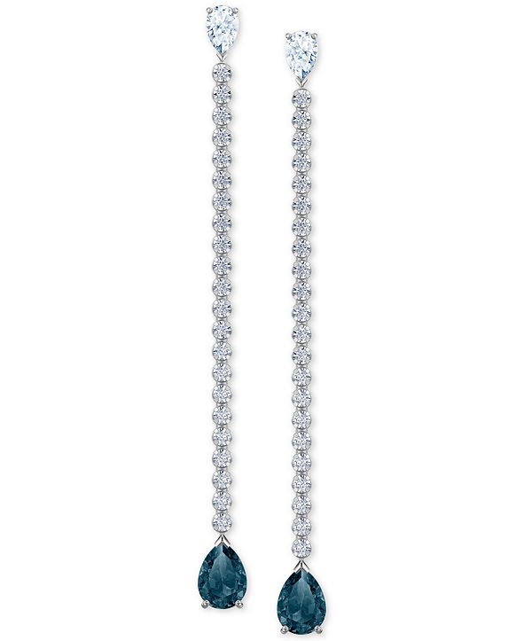 Swarovski Drop Earrings Silvertone Crystal Linear Dangle Boxed 1.75”