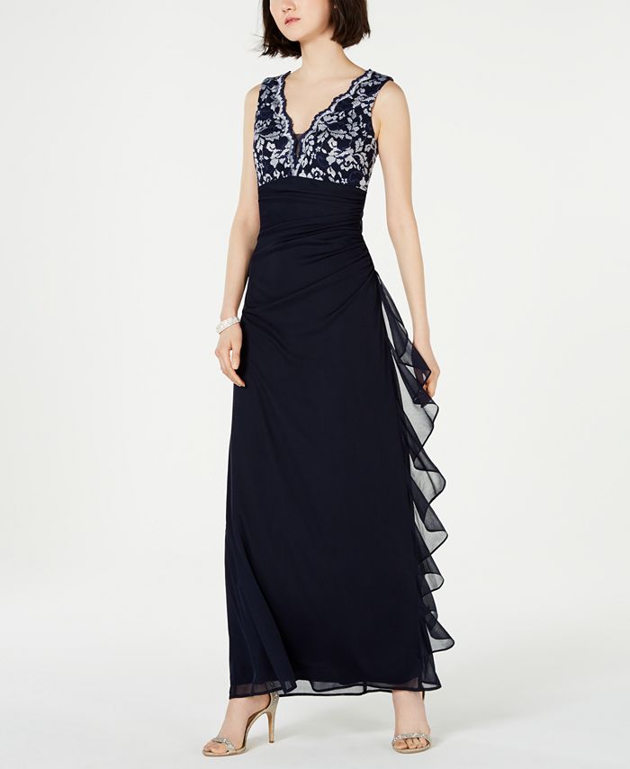 Betsy & Adam Petite Lace-Top Ruffled Gown - Macy's