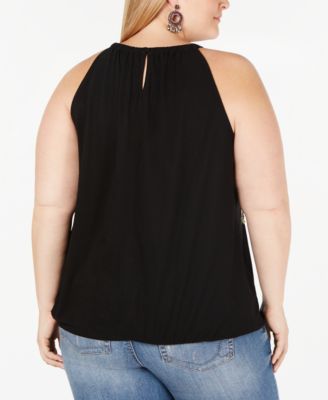 INC International Concepts INC Plus Size Embellished Bubble-Hem Halter Top, Created for Macy's