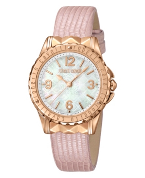 image of Roberto Cavalli By Franck Muller Women-s Swiss Quartz Pink Leather Strap Watch, 34mm