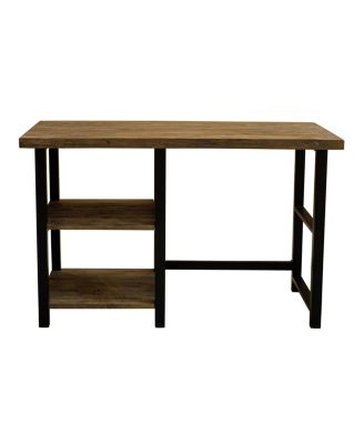 Pomona Writing Desk with Two Shelves Metal and Solid Wood Natural - Alaterre Furniture: Modern Style, Open Storage, Home Office