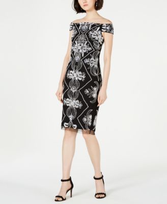 Adrianna Papell - Embellished Off-The-Shoulder Sheath Dress