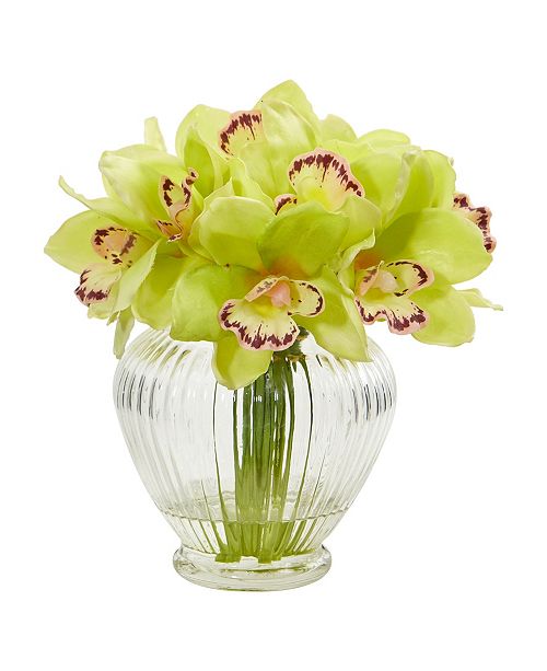 Nearly Natural Cymbidium Orchid Artificial Arrangement In Glass