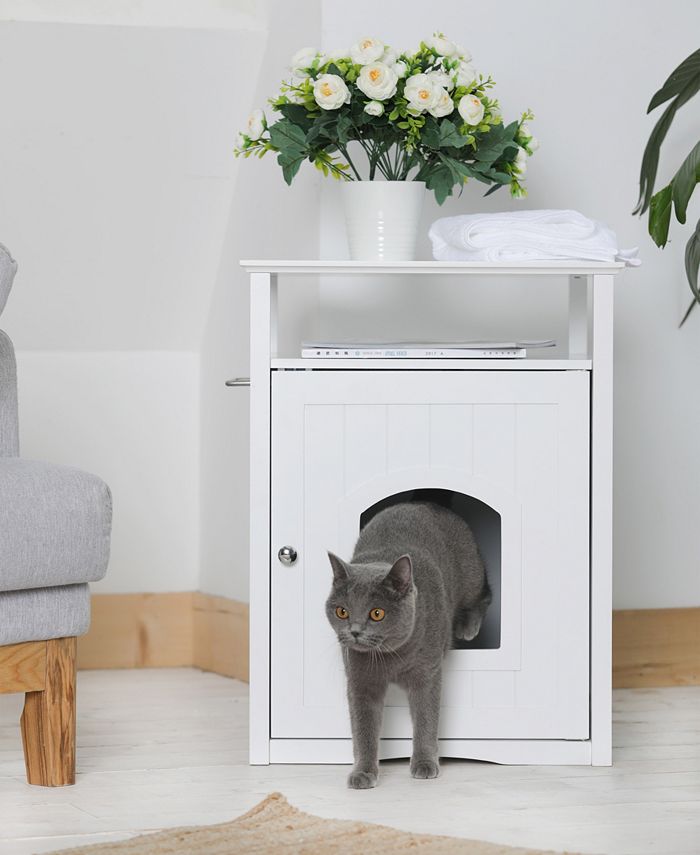 zoovilla Cat Washroom Litter Box Cover or Night Stand Pet House, White