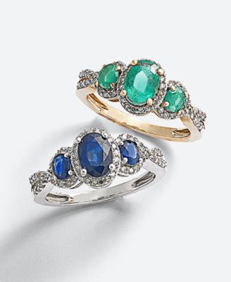 Sapphire (1-1/3 ct. t.w.) & Diamond (1/4 ct. t.w.) 3-Stone Ring in 14k Gold (Also in Ruby, Emerald & Tanzanite)