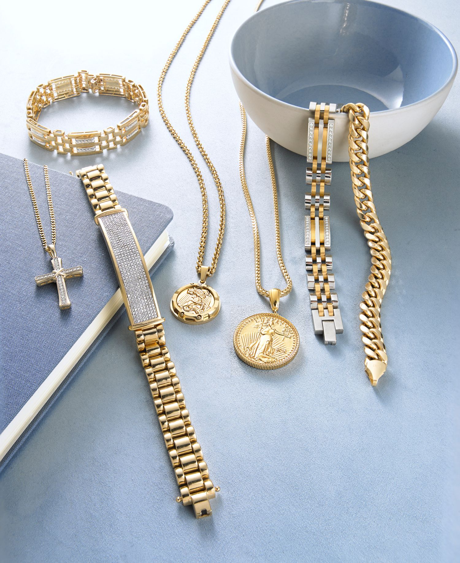 Men's Coin 24" Pendant Necklace in 14k Gold-Plated Sterling Silver