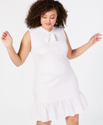Betsey Johnson Trendy Plus Size Tie-Neck Flounce Shift Dress
