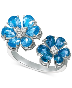 image of Blue Topaz (4-1/2 ct. t.w.) & Diamond (1/8 ct. t.w.) Cuff Ring in 14k White Gold