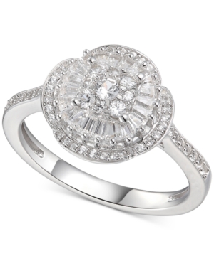image of Cubic Zirconia Baguette Cluster Halo Ring in Sterling Silver