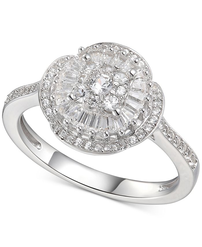 Macy's - Cubic Zirconia Baguette Cluster Halo Ring in Sterling Silver