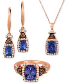 Blueberry Tanzanite & Diamond Jewelry Set in 14k Rose Gold