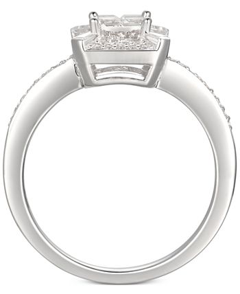 Macy's - Cubic Zirconia Square Cluster Halo Ring in Sterling Silver