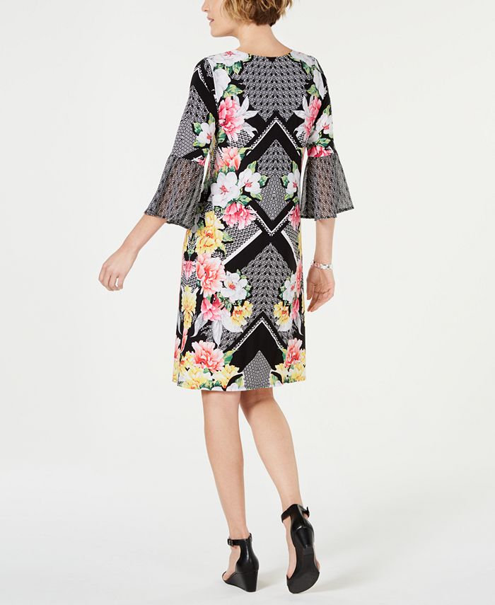 JM Collection Petite Printed Bell-Sleeve Dress, Created for Macy's - Macy's