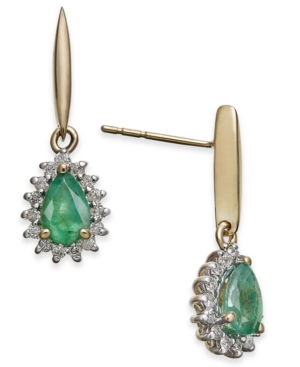 image of Emerald (3/4 ct. t.w.) & Diamond (1/5 ct. t.w.) Drop Earrings in 14k Gold