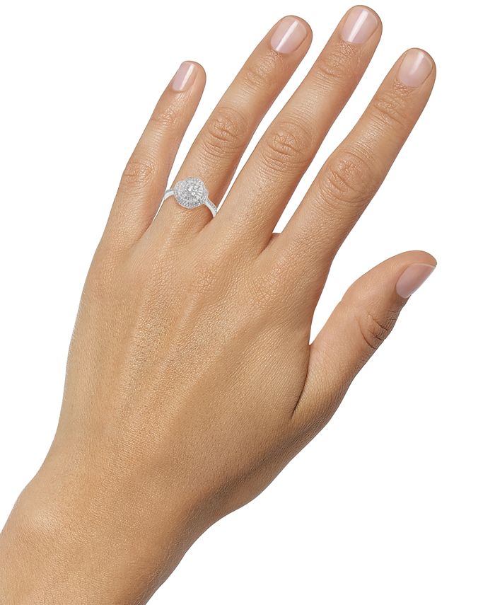 Macy's - Cubic Zirconia Baguette Cluster Halo Ring in Sterling Silver