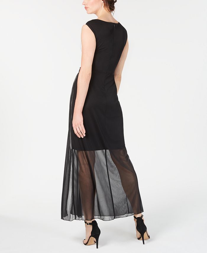 Chiffon Tiered Overlay Floor-length Sheath Dress Mulberry