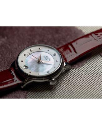 Women's Swiss Automatic Baroncelli II Diamond-Accent Black Synthetic Leather Strap Watch 27.9mm