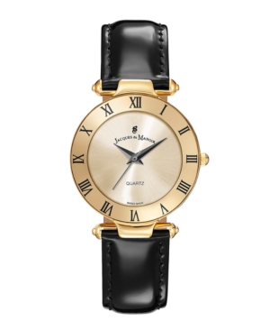 image of Jacques Du Manoir Ladies- Black Genuine Leather Strap with Goldtone Case and Dial, 33mm