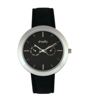 Shop Simplify Quartz The 6100 Black Dial, Canvas-overlaid Black Polyurethane Strap Watch 43mm