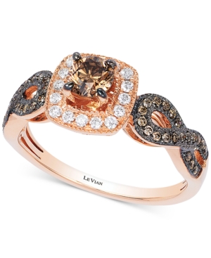 image of Le Vian Chocolatier Diamond Halo Ring (5/8 ct. t.w.) in 14k Rose Gold