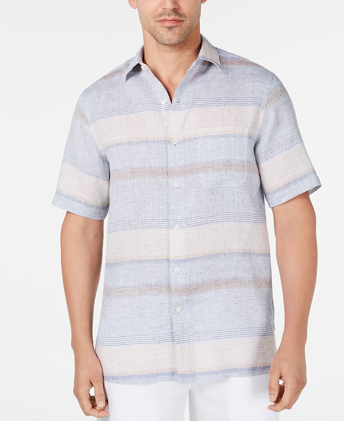 Tasso Elba Men's Horizontal Stripe Linen Shirt, Created for Macy's ...