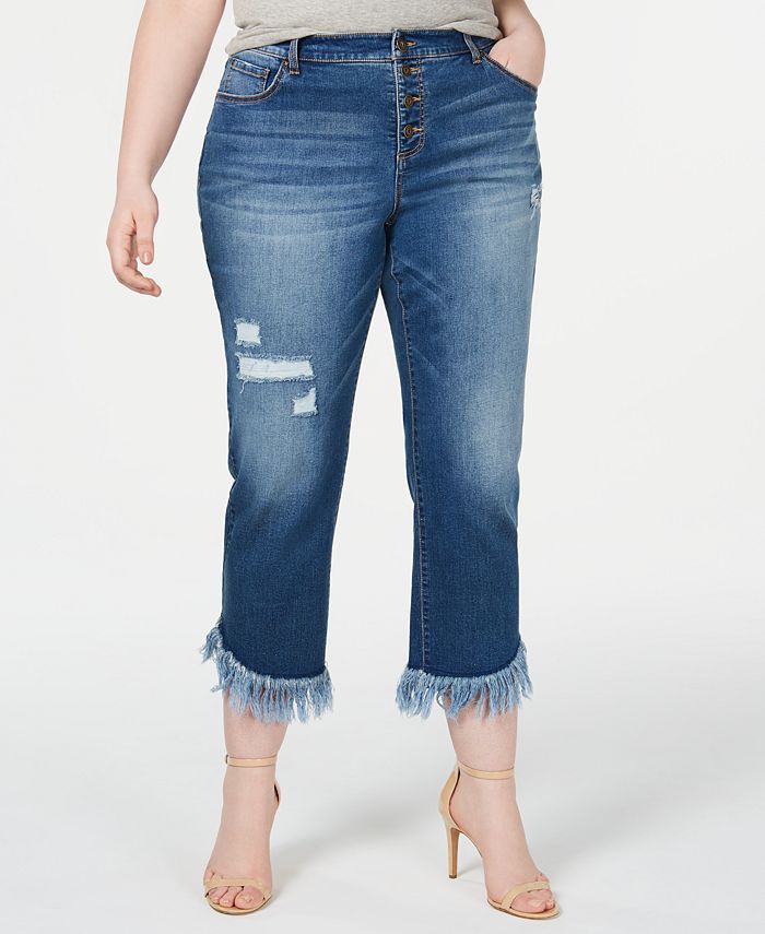 INC International Size Fringe-Hem Cropped Jeans, Created for Macy's -