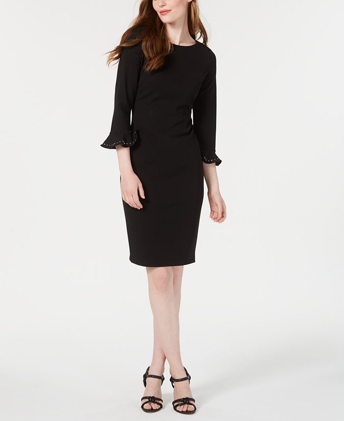 Calvin Klein Women's Sheath Bell Sleeve Contrast Dress Red Size 10