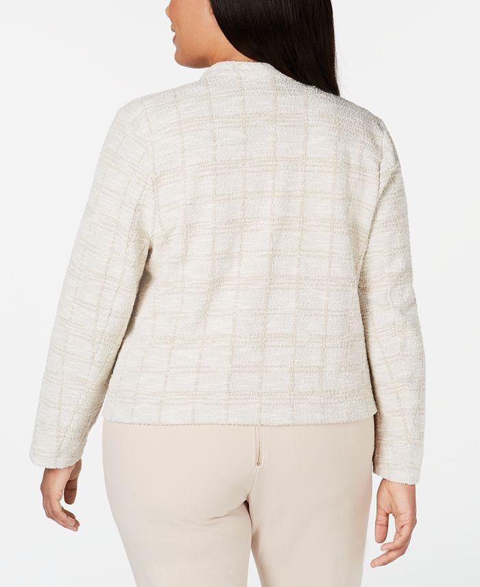 Calvin Klein Women's Plaid Fleece Flyaway Jacket Gray Size Extra Large