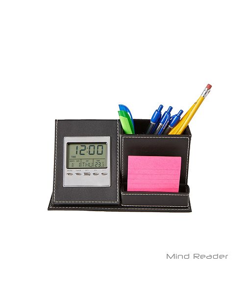 Mind Reader Desk Supplies Organizer With Built In Clock For Pens