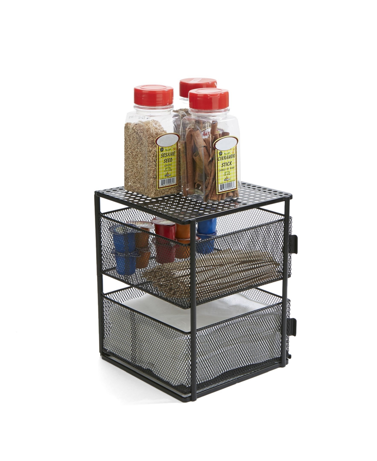 Rotating All Purpose 2 Tier Shelf, Baskets, Drawers with Magnets - Black