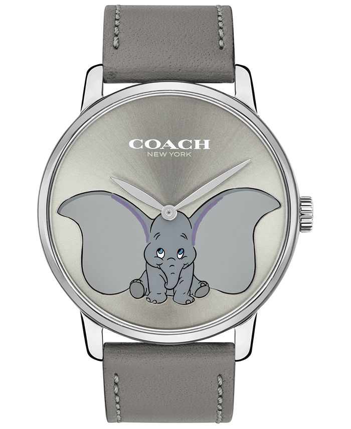 COACH Disney x Women's Dumbo Grand Gray Leather Strap Watch 40mm