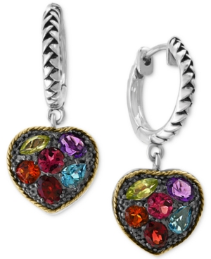 image of Effy Multi-Gemstone (4 ct. t.w.) Drop Earrings in Sterling Silver & 18k Gold-Plate