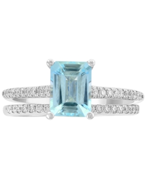 image of Gemstone Bridal by Effy Aquamarine (1-3/8 ct. t.w) & Diamond (1/3 ct. t.w.) Ring in 18k White Gold