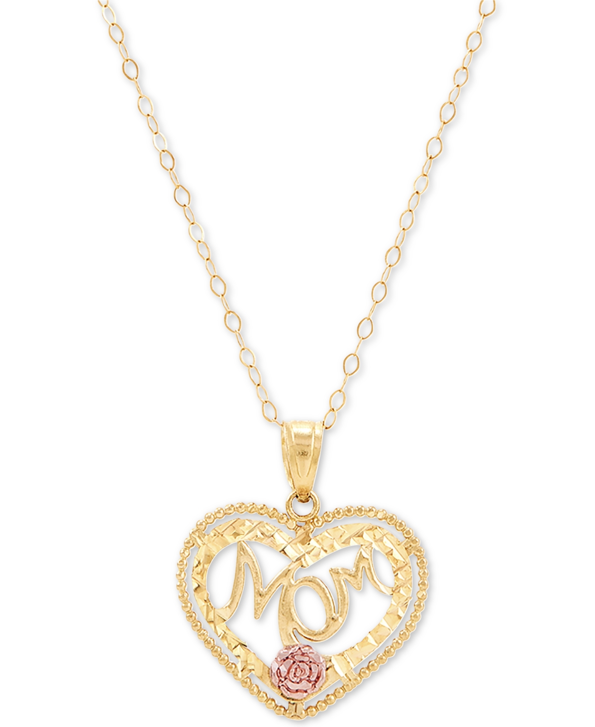 MACY'S MOM HEART 18" PENDANT NECKLACE IN 10K GOLD & 10K ROSE GOLD