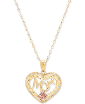 Macy's Mom Heart 18" Pendant Necklace In 10k Gold & 10k Rose Gold In Yellow Gold