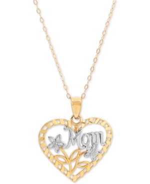 Macy's Mom Heart 18" Pendant Necklace In 10k Gold In Yellow Gold