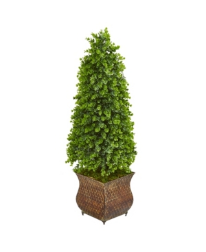 Nearly Natural 41" Eucalyptus Cone Topiary Artificial Tree In Metal Planter (indoor/outdoor) In Green