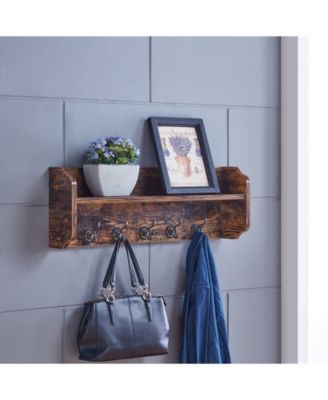 Entryway Floating Utility Wall Shelf with Hooks
