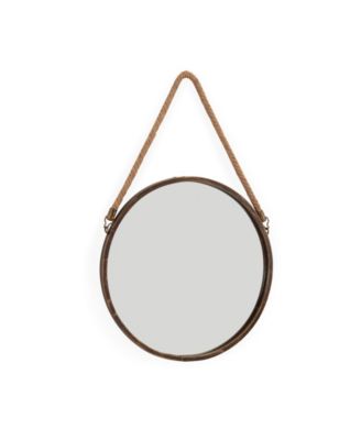 15 in. Patina Round Mirror with Hanging Rope