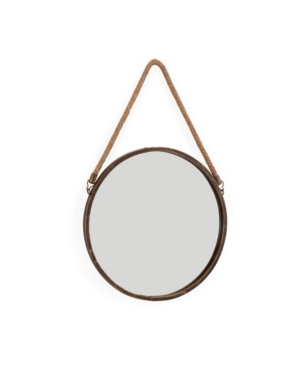 Danya B . 15" Patina Round Mirror With Hanging Rope In Gold