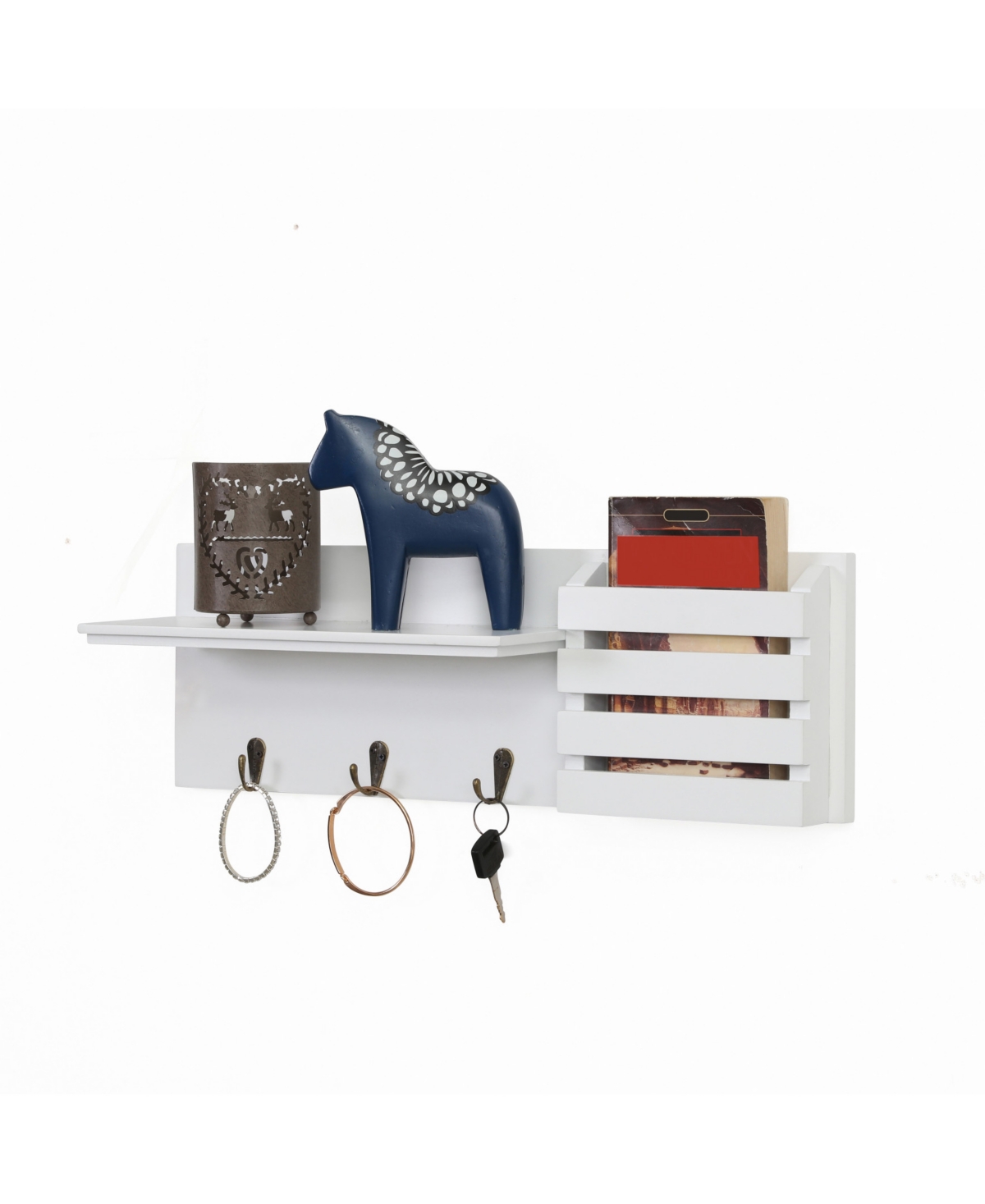 Danya B. Utility Shelf with Pocket and Hanging Hooks - White