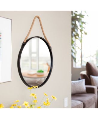 20" Decorative Round Metal Circle Wall Mirror with Hanging Rope