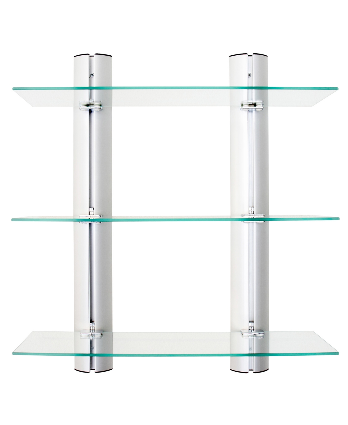 Danya B. Wall-Mount 3-Tier Adjustable Glass Wall Shelves on Aluminum Bars - Silver