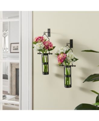 Wall Mount Hanging Glass Cylinder Vase Set with Metal Cradle and Hook