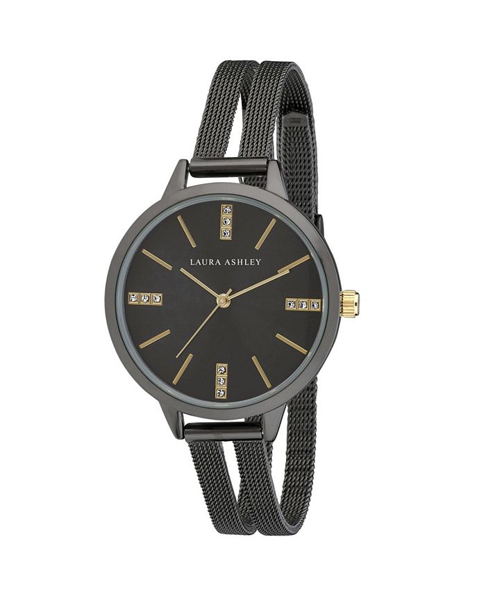Laura Ashley Black Split Mesh Band Sunray Dial Watch Macy s