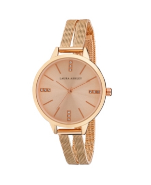 image of Laura Ashley Rose Gold Split Mesh Band Sunray Dial Watch